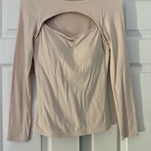 Klassy Network Cream Long Sleeve Cut Out Blouse
